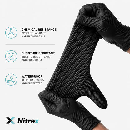Nitrex Pro® Heavy Duty Diamond Textured Nitrile Gloves — 100 Pack