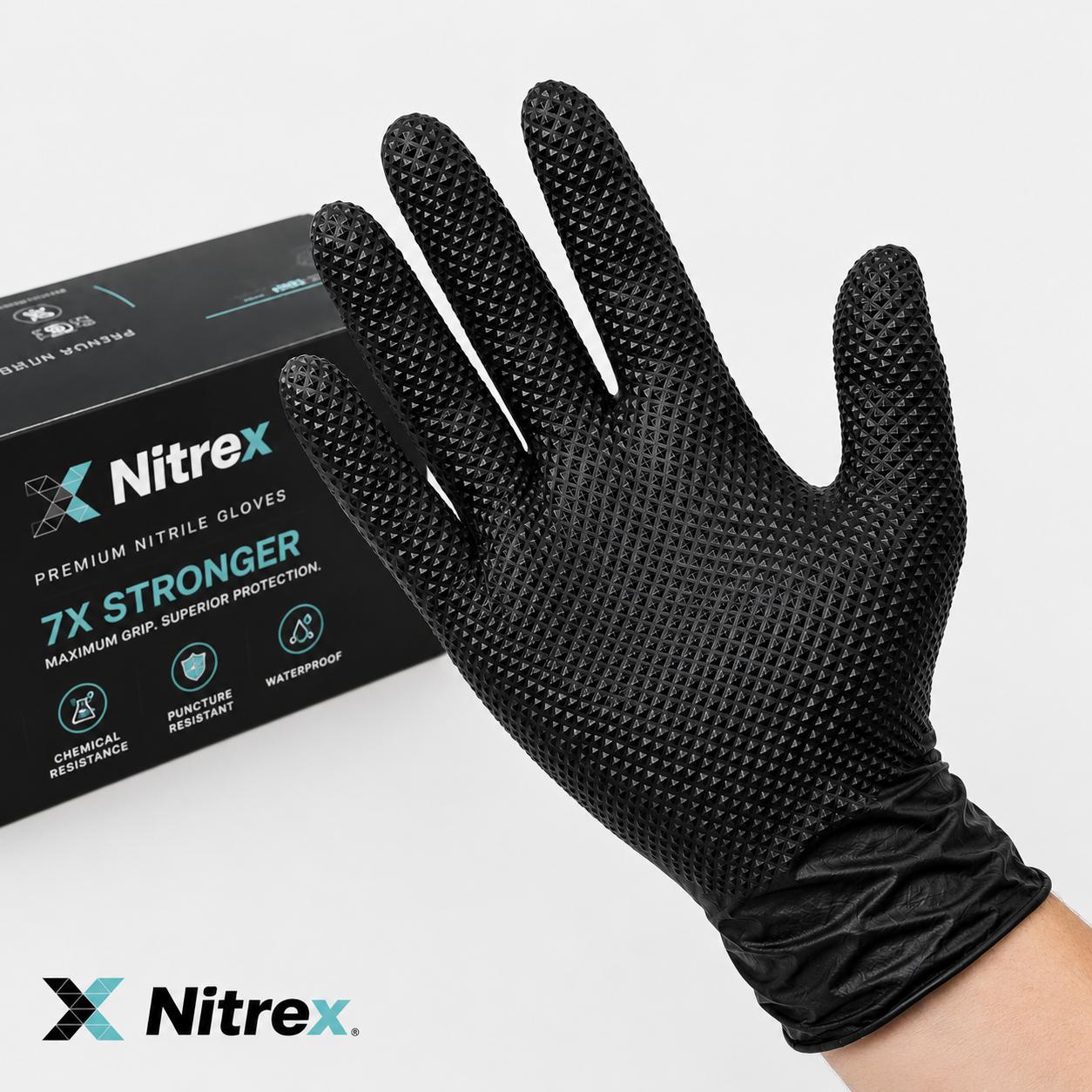 Nitrex Pro® Heavy Duty Diamond Textured Nitrile Gloves — 100 Pack