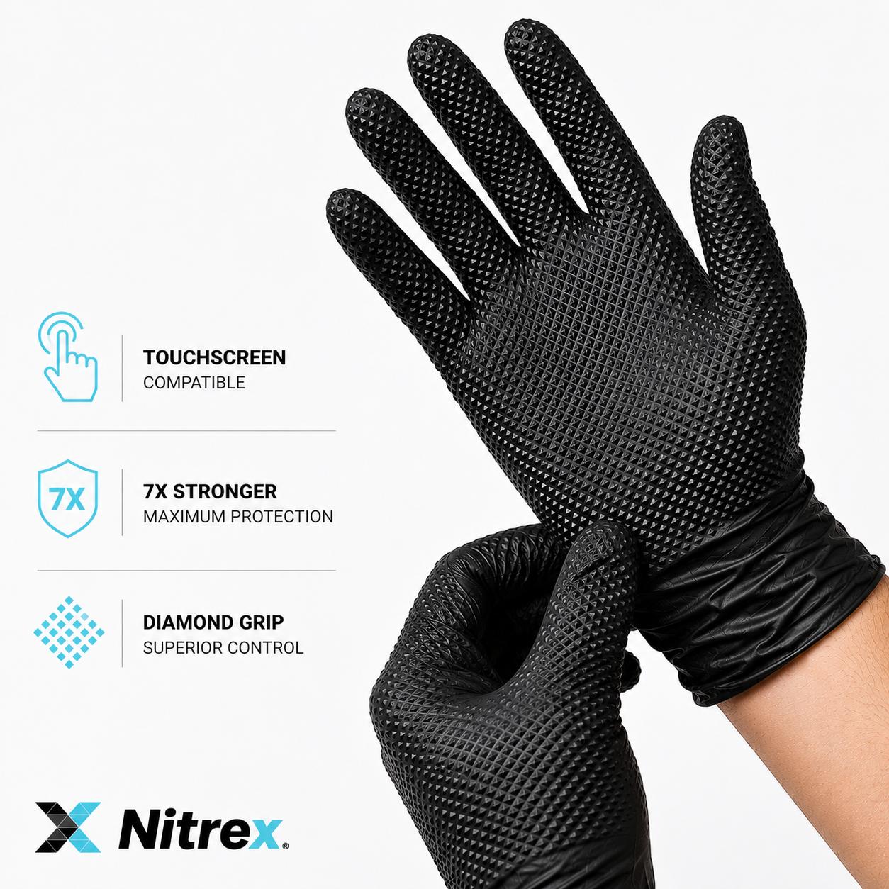 Nitrex Pro® Heavy Duty Diamond Textured Nitrile Gloves — 100 Pack