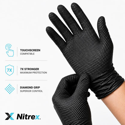 Nitrex Pro® Heavy Duty Diamond Textured Nitrile Gloves — 100 Pack
