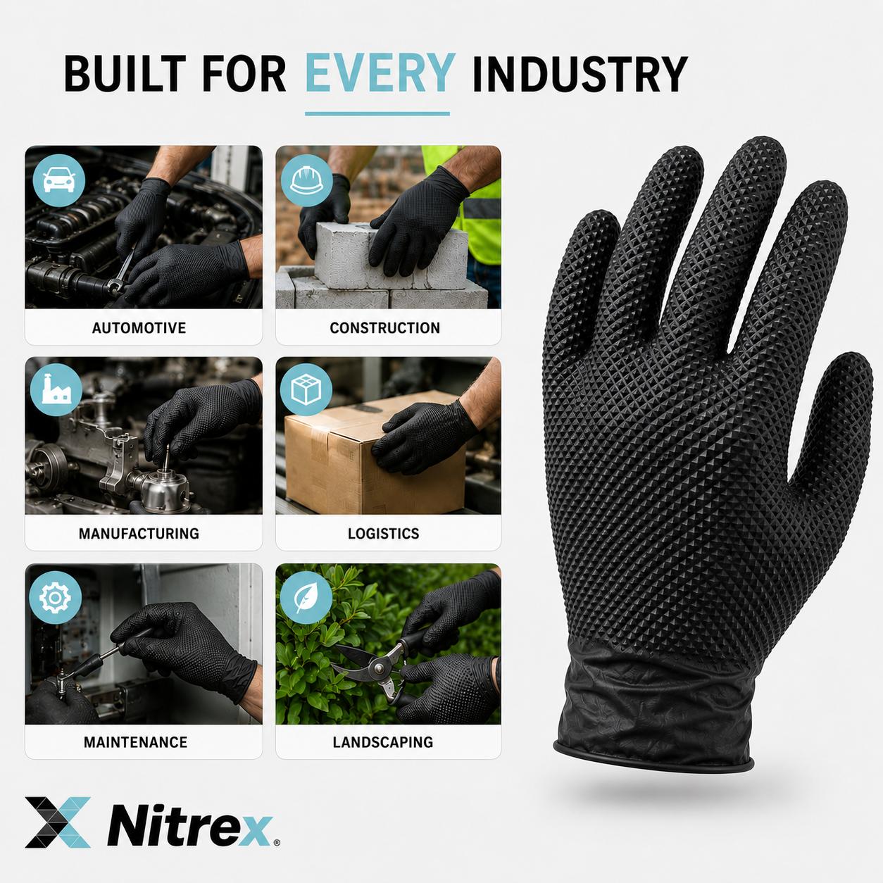 Nitrex Pro® Heavy Duty Diamond Textured Nitrile Gloves — 100 Pack